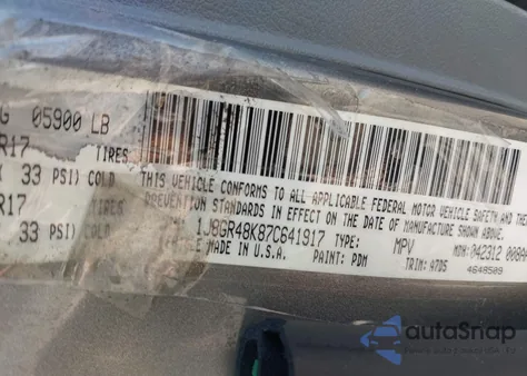 2007 Jeep Grand Cherokee Laredo z USA, uszkodzony, nr VIN 1J8GR48K87C641917